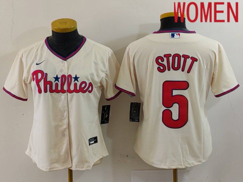 Women Philadelphia Phillies #5 Stott Cream Game 2024 Nike MLB Jersey style 1->->Women Jersey